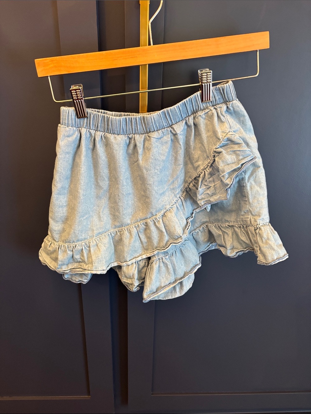 Girls Light Blue Ruffle Denim Skort